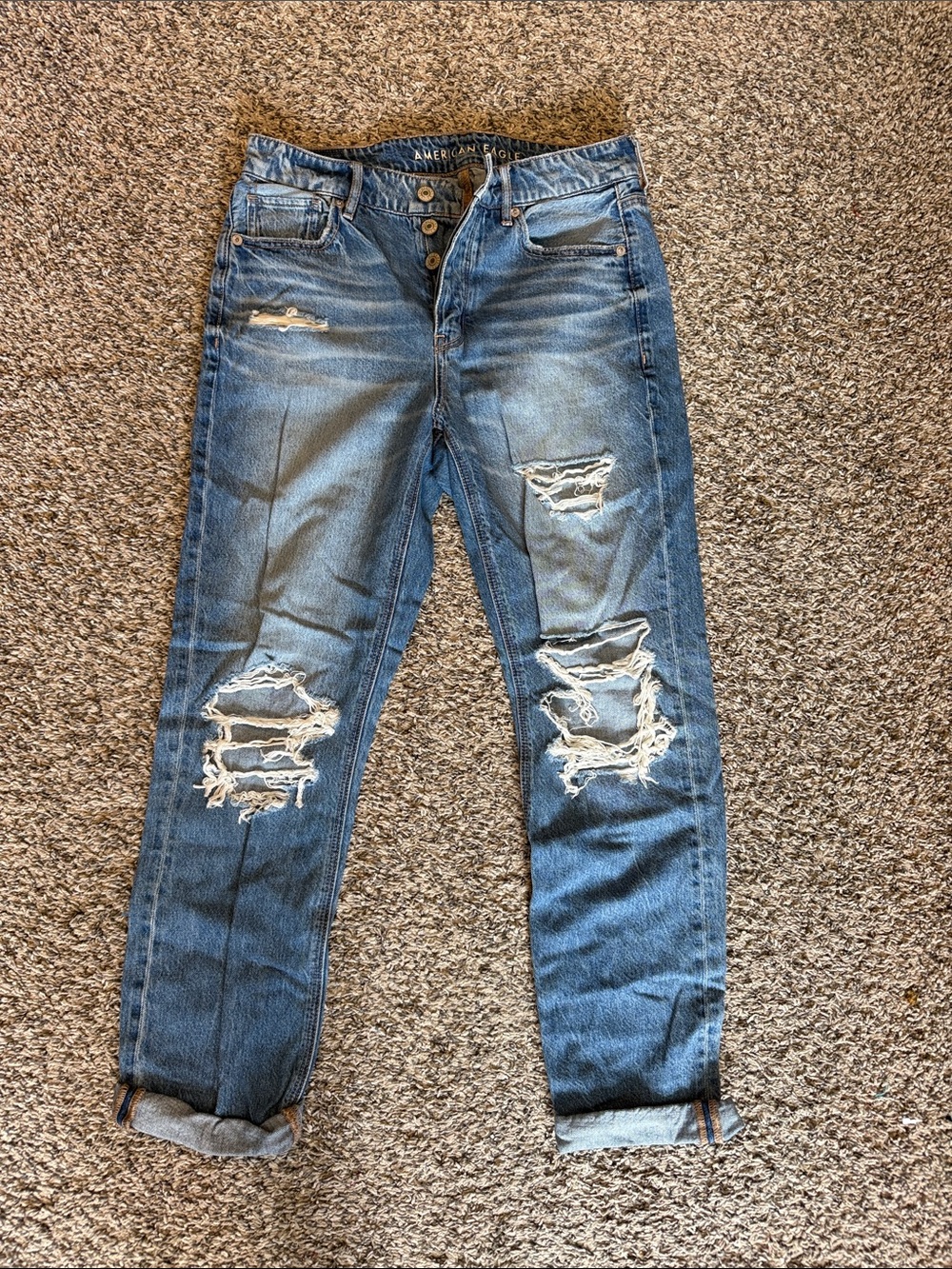 American Eagle Outfitters Distressed Medium Blue Relaxed Jeans